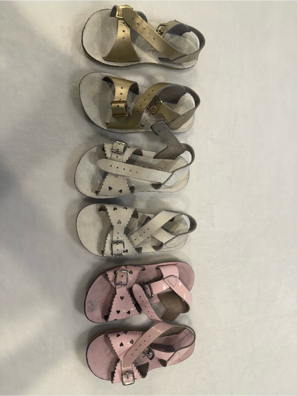 Sun-San Girls Set of 3 Leather Sandals in Pink, White & Gold